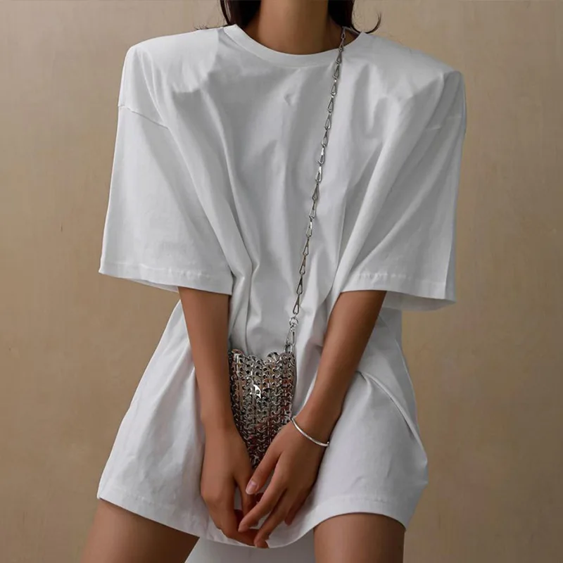 Женские шикарные футболки с подкладкой на плечах однотонные Топы коротким