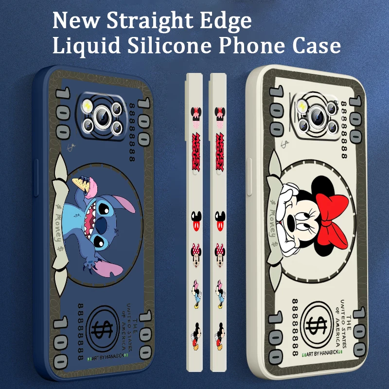 

Dollar Mickey Minnie Stitch Liquid Left Rope For Xiaomi Mi Poco M5s M5 X5 X4 X3 M4 M3 F4 F3 GT C55 C50 Pro NFC 5G Phone Case