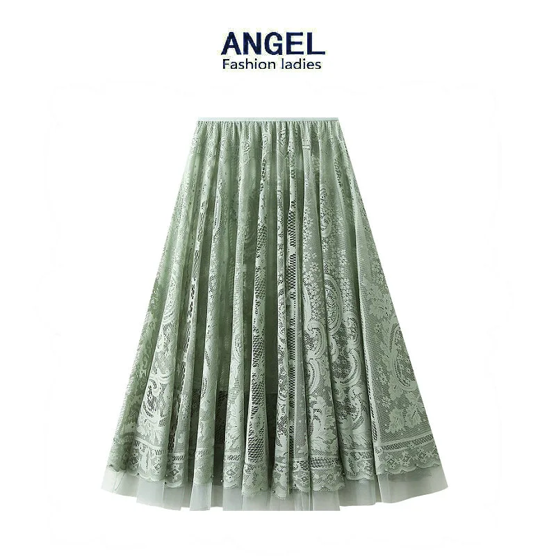 

High Quality 2023 Elegant Women Clothes Female Beaded Lace Pleated Skirt Spring Summer Drape Effect Style Gauze Dress Traf Y2k
