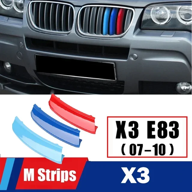 

3 шт. полоса передней решетки автомобиля для BMW X3 E83 2003-2010 F25 2011-2017 G01 2018-2020 2023 M Power Performance, накладка, аксессуар