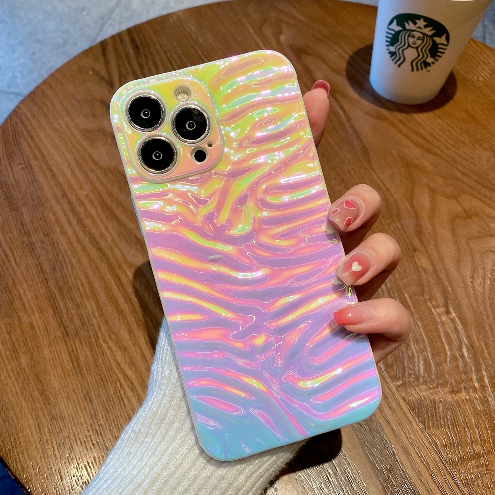

Luxury Folds Aurora Gradient Colorful Phone Case For iPhone 13 12 Pro Max 13pro 12pro Camera Protection Soft Shockproof Cover