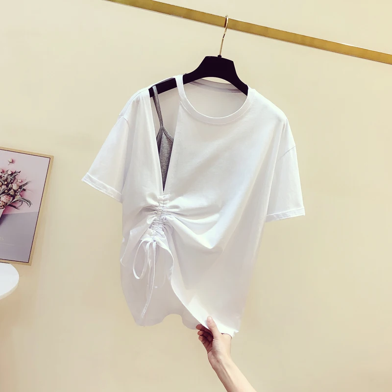 

T-shirt women short-sleeved 2021 summer new design sense strap GRAY22