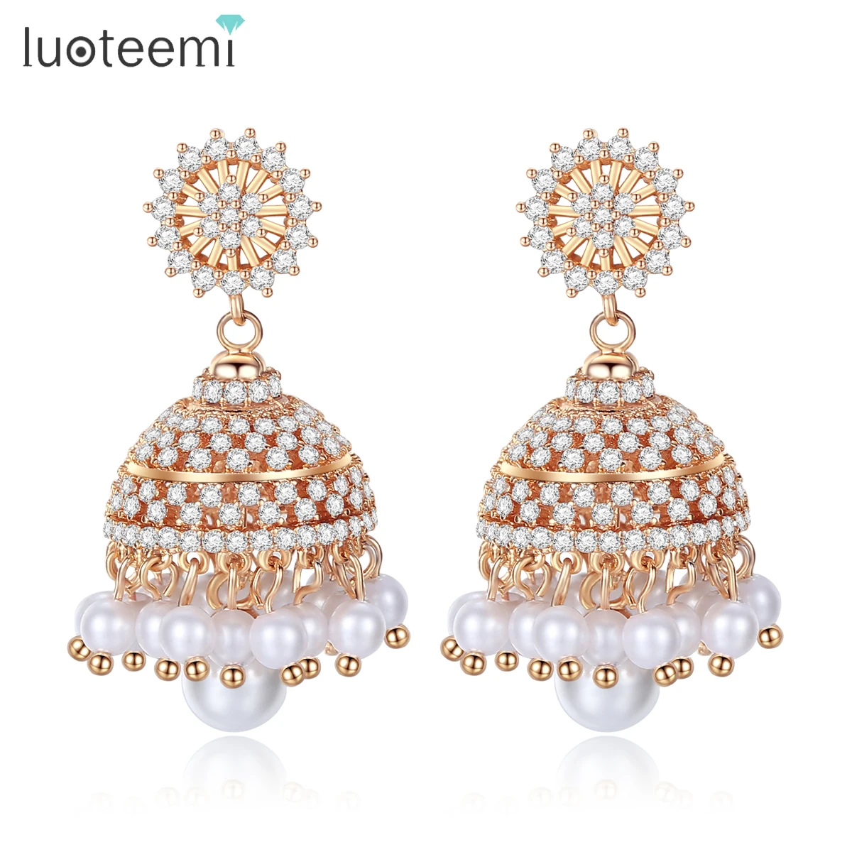 

LUOTEEMI Bohemia Style Gold Color Drop Earrings For Women Shin CZ Stone Imitation Pearl India Style Dangle Earring Fashion Gift