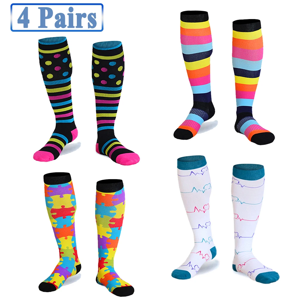 4 пары женские компрессионные спортивные носки мужские для велоспорта гольфы с