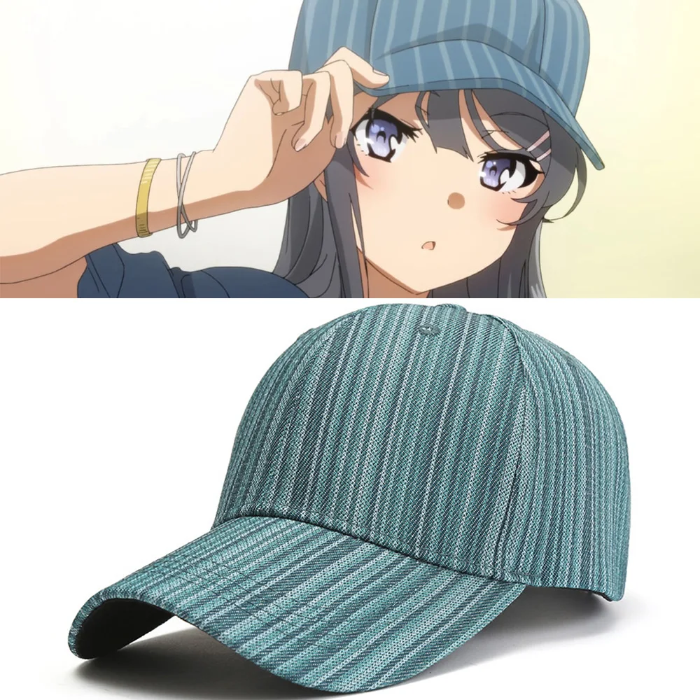 

Anime Sakurajima Mai Cosplay Baseball Cap For Women Girl Green Stripe Hat Spring Summer Student Young Caps gorras Gift