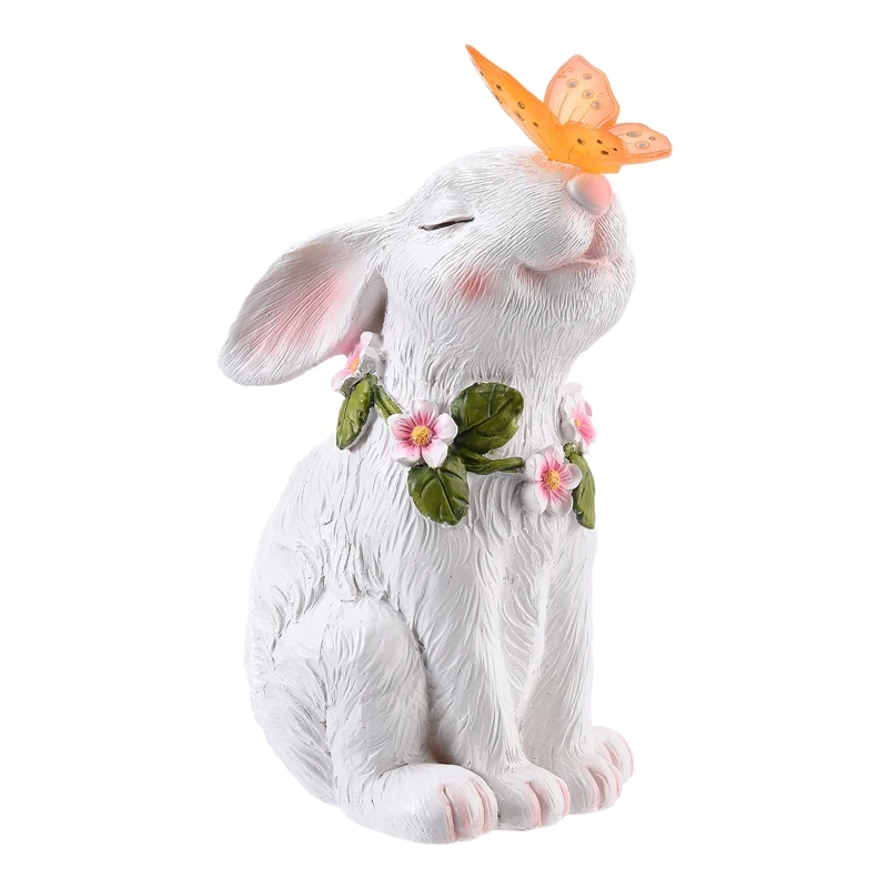 

Butterfly Rabbit Solar Lights Outdoor Art Decor Bunny Figurine Ornament Resin Lights For Patio Lawn Yard