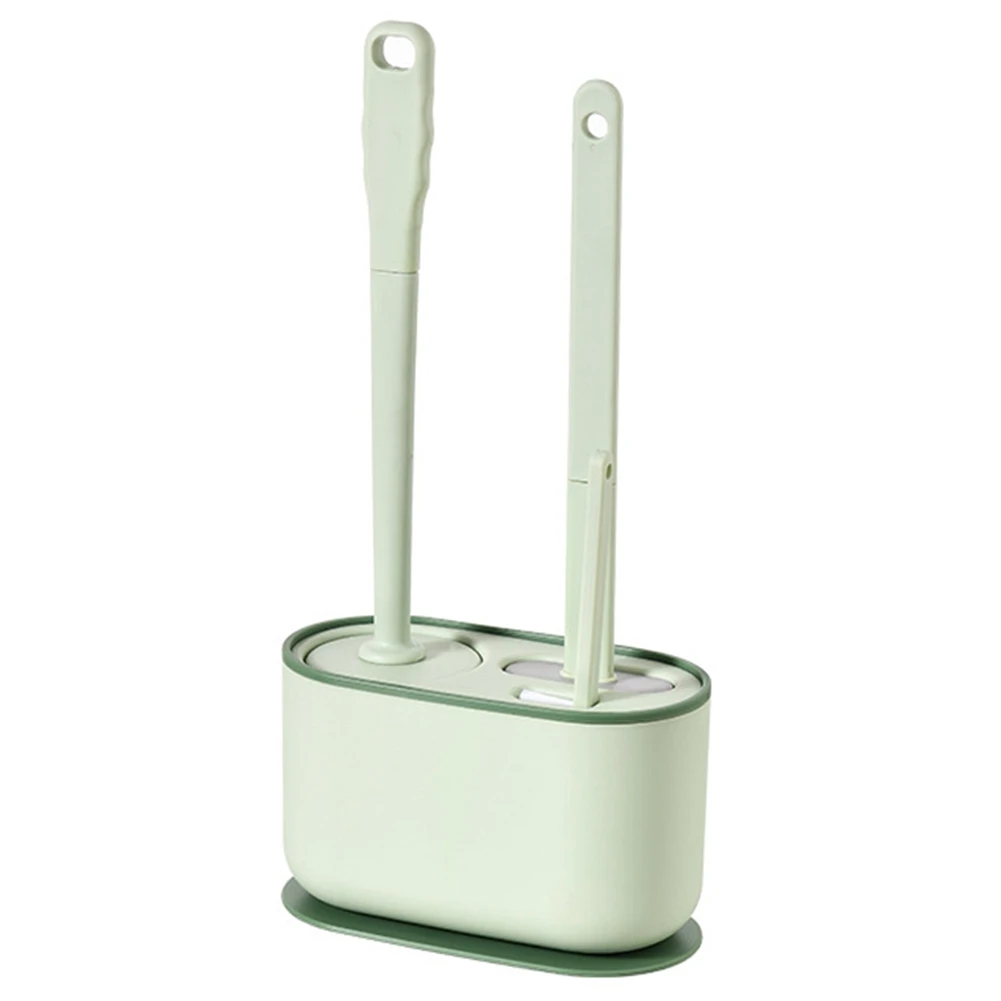 

Wall-Mounted 3 in 1 Long Handle Toilet Brush Holders Set Bathroom Household Cleaning No Dead Corner Artifact Green