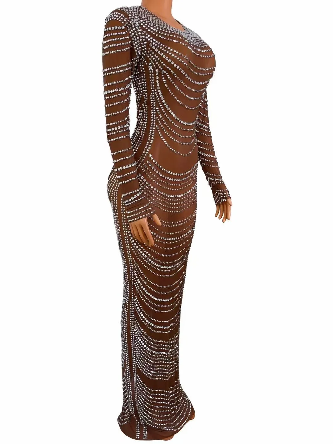 Женское сексуальное длинное Сетчатое платье с длинным рукавом элегантное