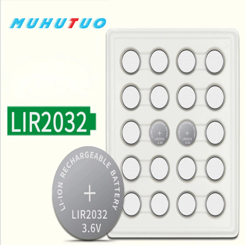 

5PCS 3.6V LIR2032 lir 2032 lithium ion rechargeable battery 40mah Li-ion button coin cell replace for CR2032 CR 2032