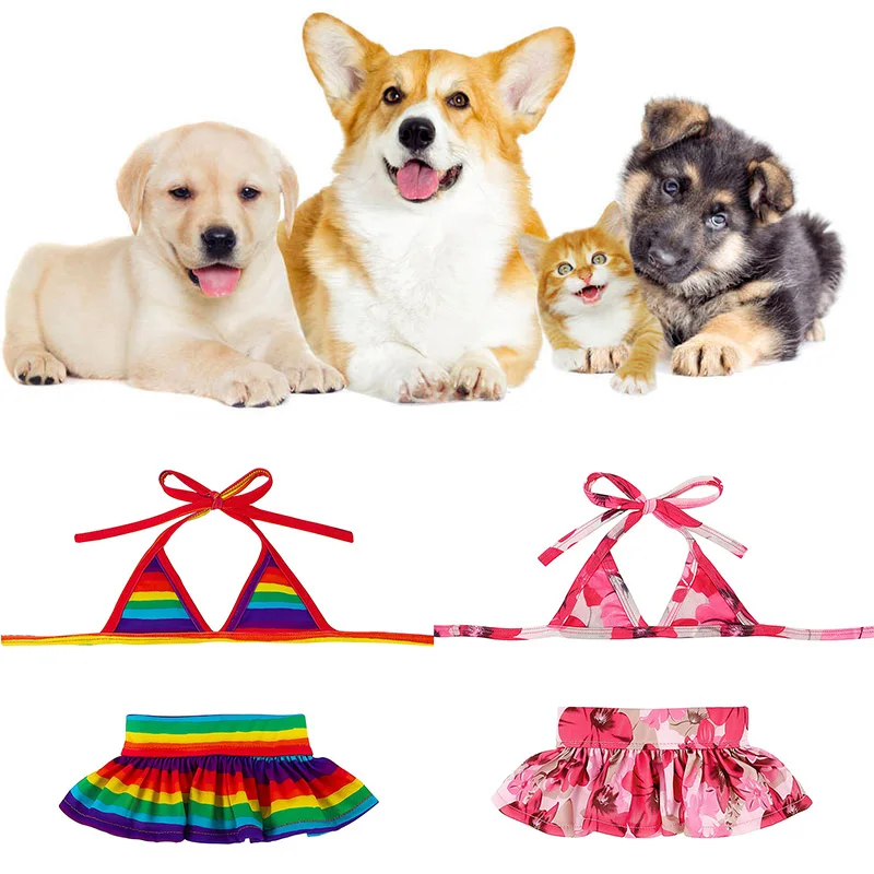 

2Pcs Cute Summer Dog Bikini Swimsuit Doggie Sundress Cat Puppy Beach Dress Pet Clothes for Small Dogs Cats Dog Clothes Summer