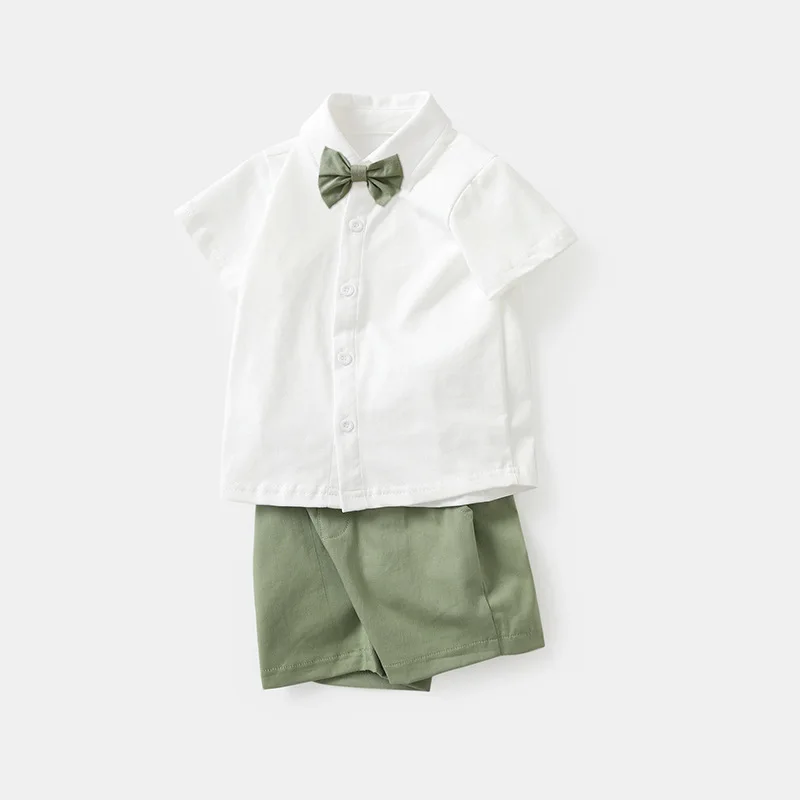 

Summer Baby Boys Sets Clothing Gentleman Suit Boy Fall Clothes Spanish Kid Cotton White Shirt Top Pant Green Matching Children