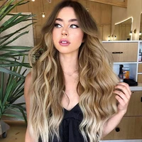 synthetic ombre wig for women brown highlights on blonde hair wig long wave wig natural looking heat resistant fibre