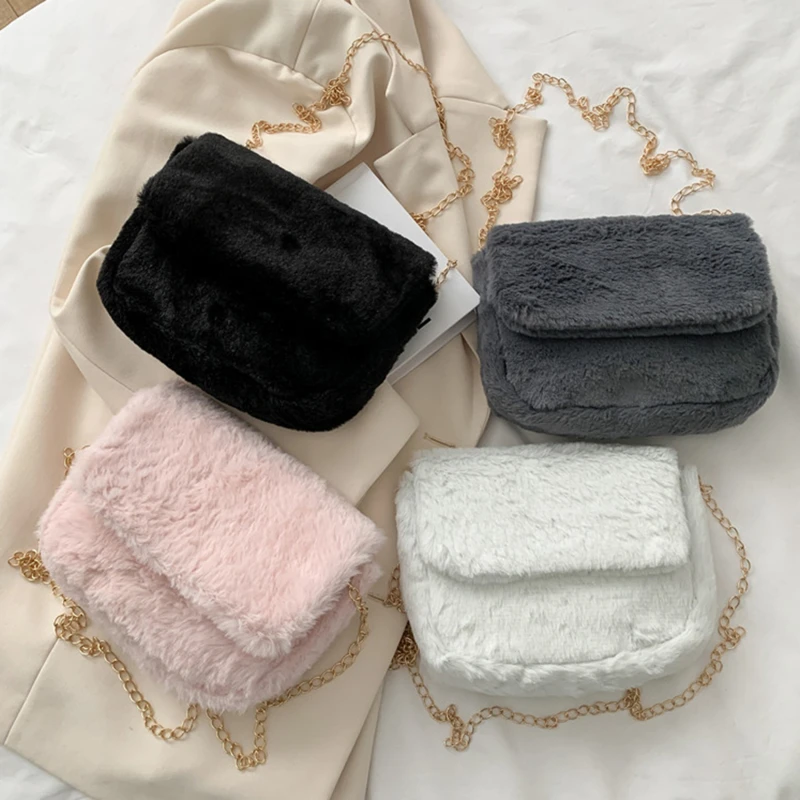 

Faux Fur Crossbody Bags For Women Autumn Winter Plush Purses And Handbags Female Phone Shoulder Bag Girls Wallet