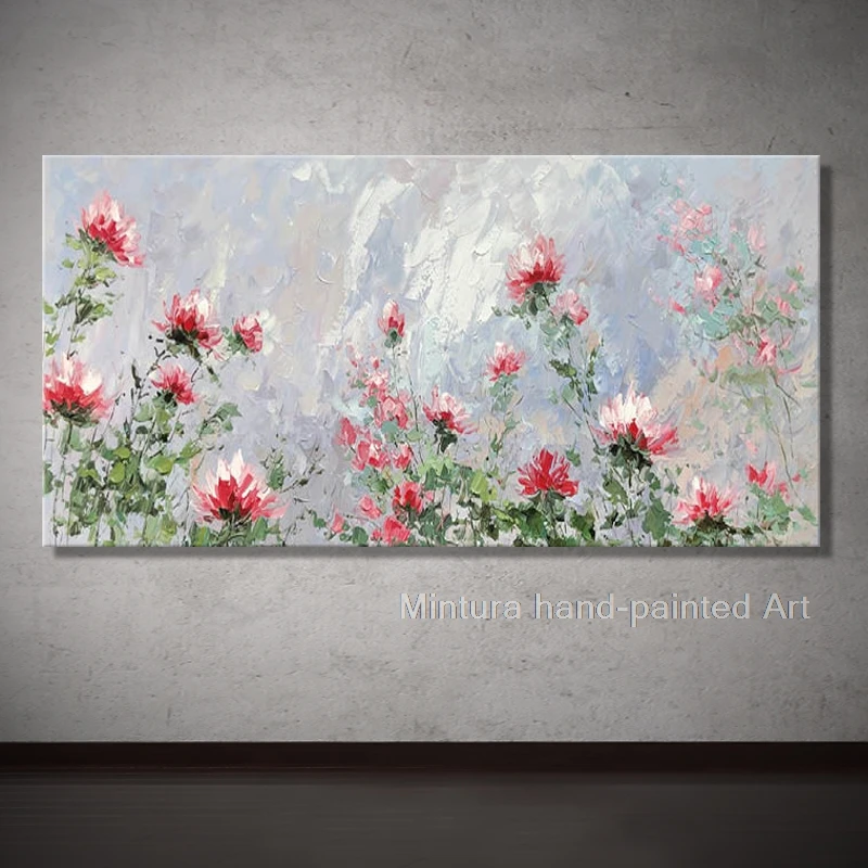 Ręcznie malowany nowoczesny abstrakcyjny różowy kwiat obraz olejny na płótnie nóż sztuka ścienna do salonu Home Decor