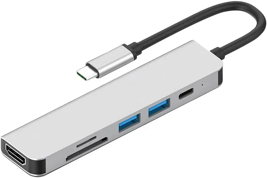 

2023 new figatia Adaptador Multiporta de Hub 6 em 1 USB C Dongle 4K HDMI 2 Portas USB 3.0 SD/TF Reader