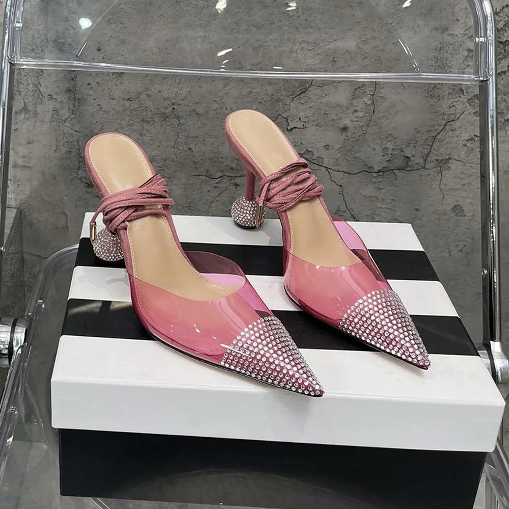 

2022 summer new pointed Rhinestone transparent high-heeled Baotou sandals women's thin heel strap shallow mouth Roman shoes