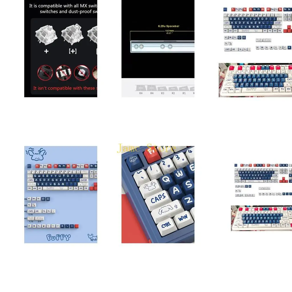 Фото LX0B PBT Keycap 133Keys Puppy Колпачки для ключей Сублимационная сублимация Оригинальные колпачки для ключей Mxes Switches №1