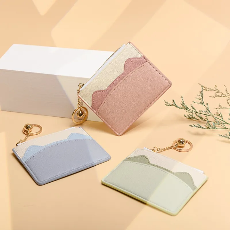 

Mini ID Card Holders Business Credit Card Organizer Pu Leather Slim Bank Card Case Fashion Cute Keychain Wallet Coin Purse