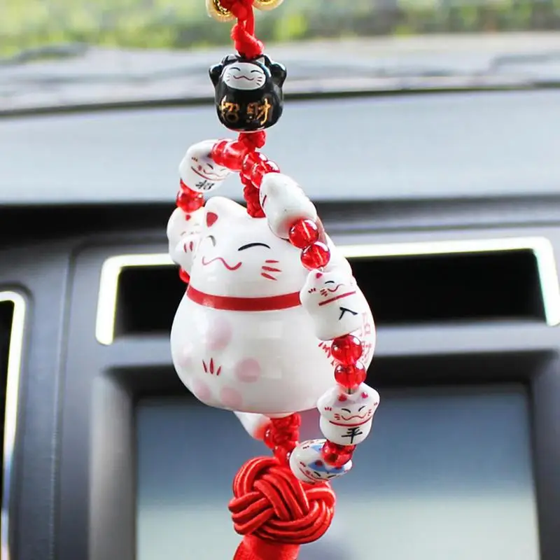 

Симпатичный кот Удачи Китайский узел кисточка автомобильное подвесное украшение креативное Автомобильное зеркало заднего вида для женщин...
