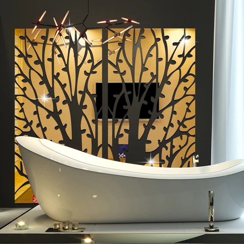 

3D Дерево зеркальные наклейки для дома, гостиной, украшения, сделай сам, водонепроницаемая акриловая наклейка, зеркало в ресторане, наклейки на стену