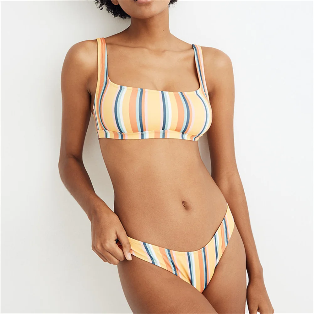 

2022 New Sexy Charming Summer Women's Suit Bikini Stripe Swimsuit Piece Set High Waist Pieces of Bikinis Swim Suit