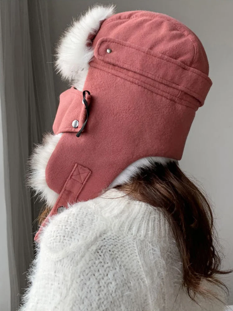 Шапка-ушанка Авиатор женская зимняя из искусственного кроличьего меха теплая