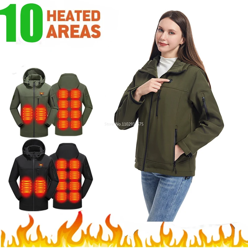 

10 Heated Area Intelligent Heating Coat USB Charging Heated Zip Up Coat Temperature Heating Jackets Coat for Hiking Skiing