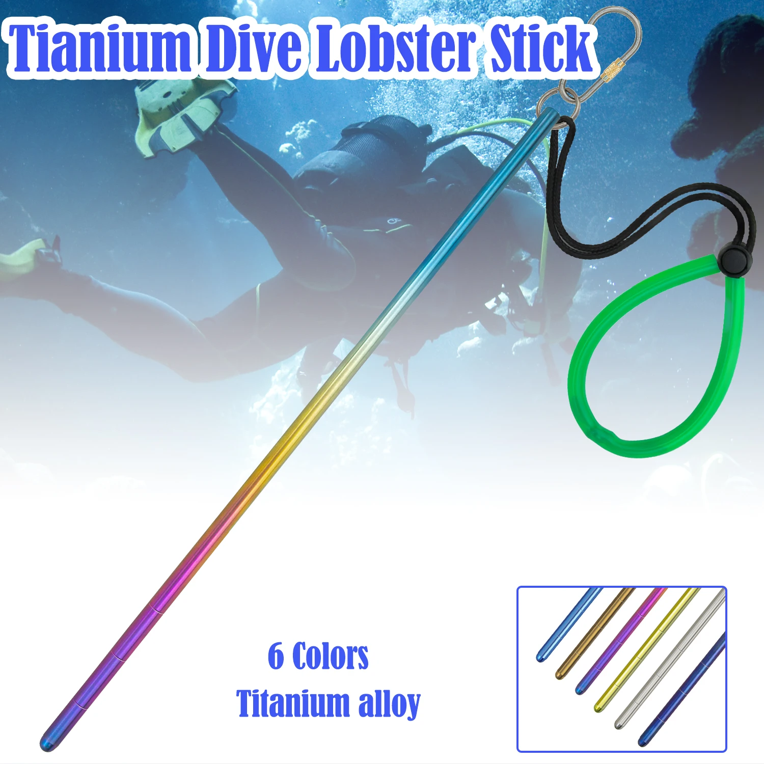 TiTo High Quality Titanium Scuba Diving 350mm Titanium Alloy Dividing Lobster Stick Pointer Rod With Lanyard Underwater