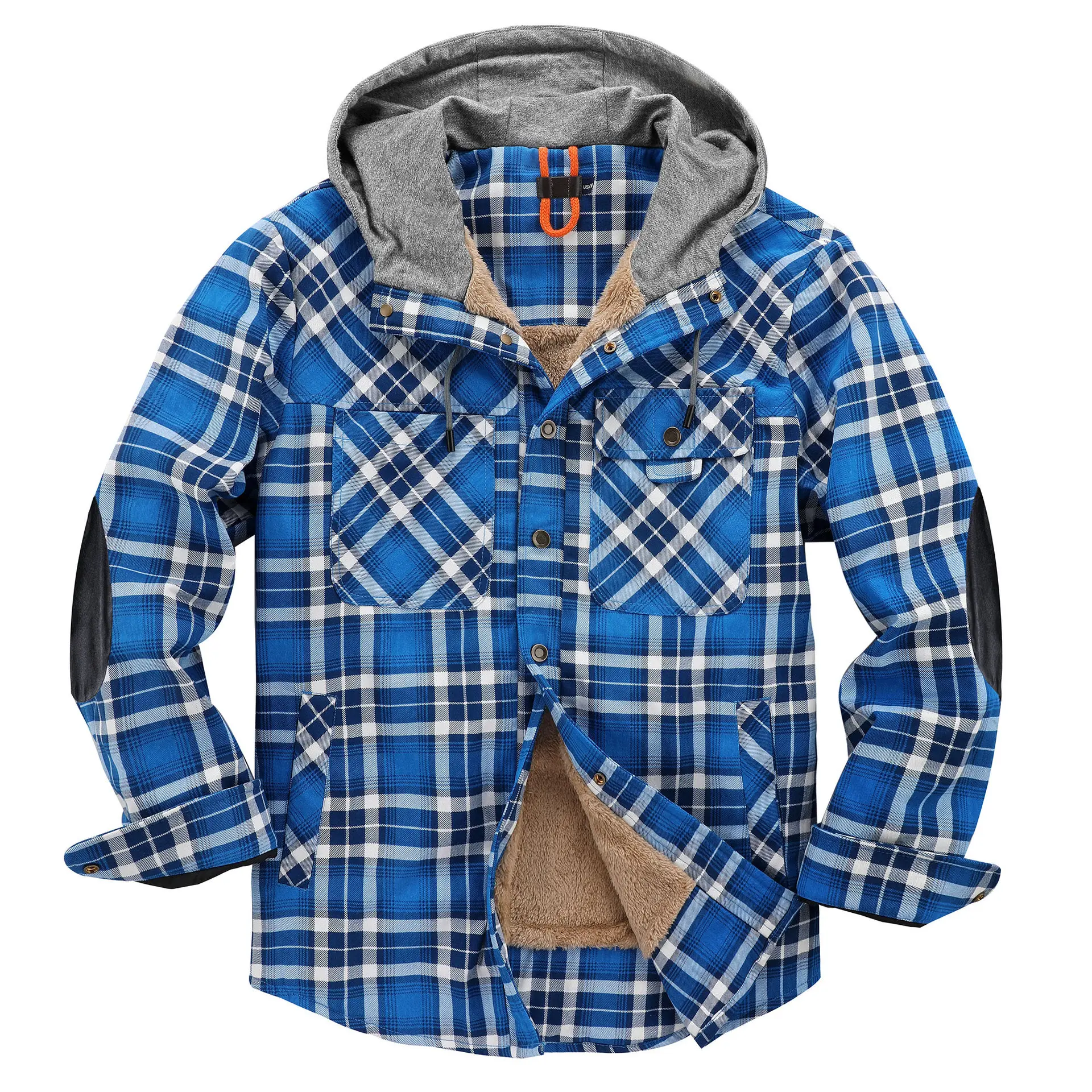 US Size 2022 New Autumn Winter Plaid Shirt Men Outdoor Casual Loose Fleece Thick Warm Hooded Shirt Male Windproof Velvet Jacket