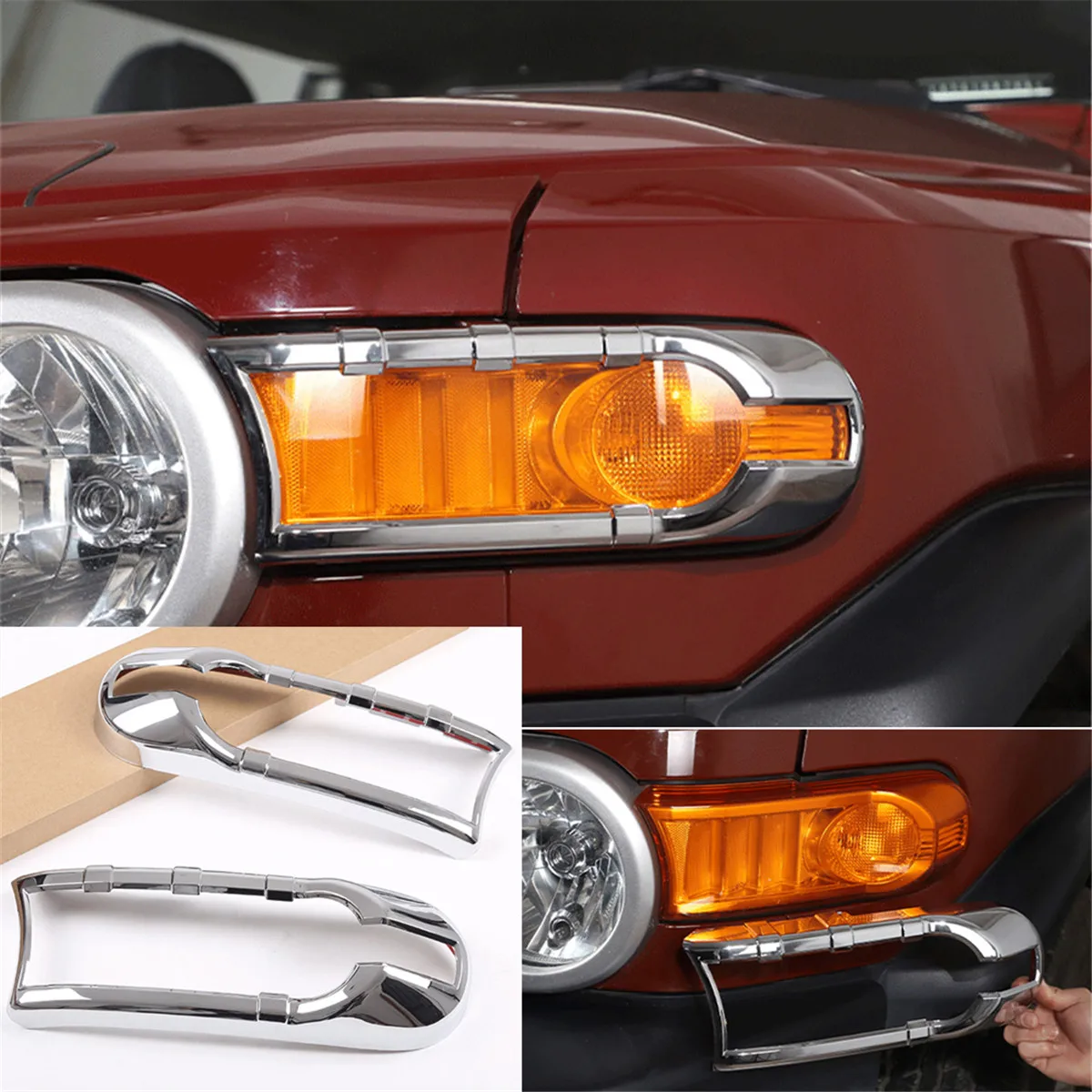 

Chrome ABS Front Headlight Lamp Guards Cover Decoration Trim Fit forToyota FJ Cruiser 2007-2021 Exterior Car Accessories