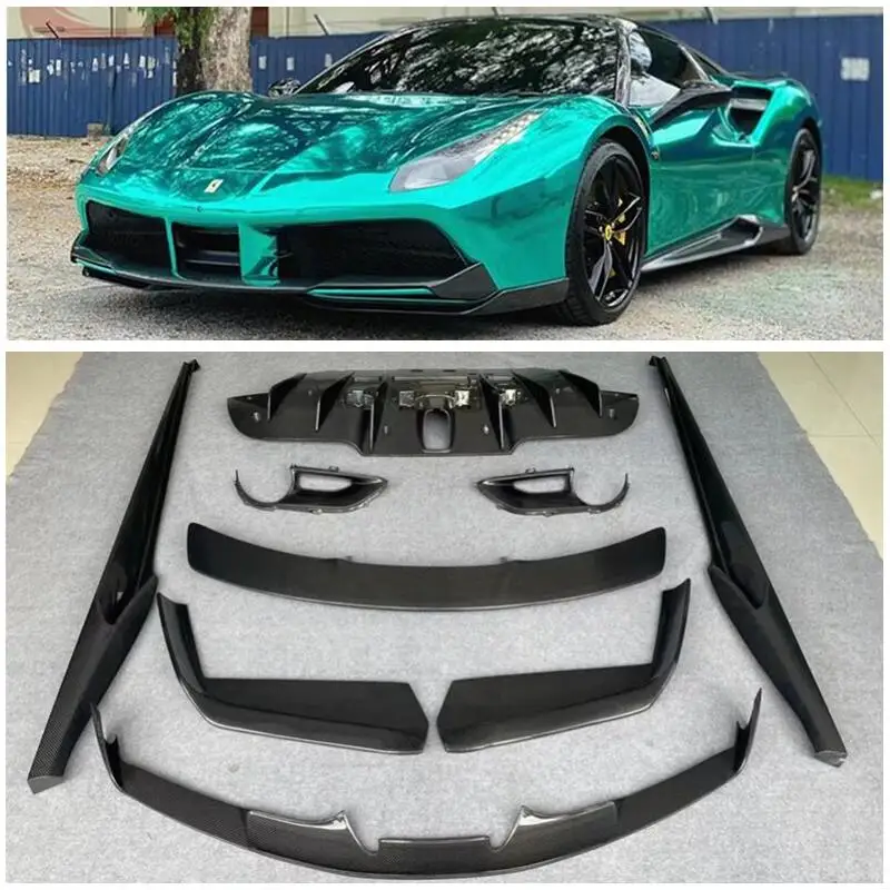 

For Ferrari 488 High Quality REAL Carbon Fiber Front Lip Splitters Rear Diffuser Bumper Body Side Skirt Kit Trunk Spoiler