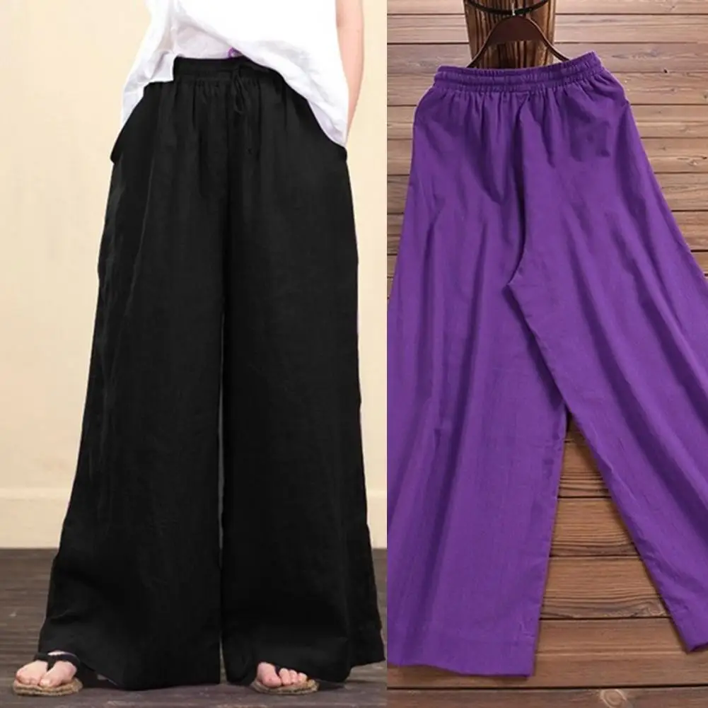 

for Daily Wear Solid Color Women Pants Trousers Wide Leg Loose Daily Mid Waist Fit Lady for Wear