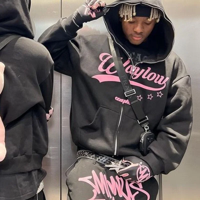 

Толстовка Y2K на молнии в стиле Харадзюку, свитшот с капюшоном и надписью в стиле хип-хоп, одежда для мужчин и женщин, куртка в стиле панк-рок, уличная одежда