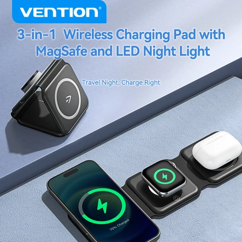 Магнитное беспроводное зарядное устройство Vention 15 Вт, быстрая зарядка 3 в 1 для iPhone 15 14 13 12 Pro Airpods, магнитные зарядные устройства для Apple Watch