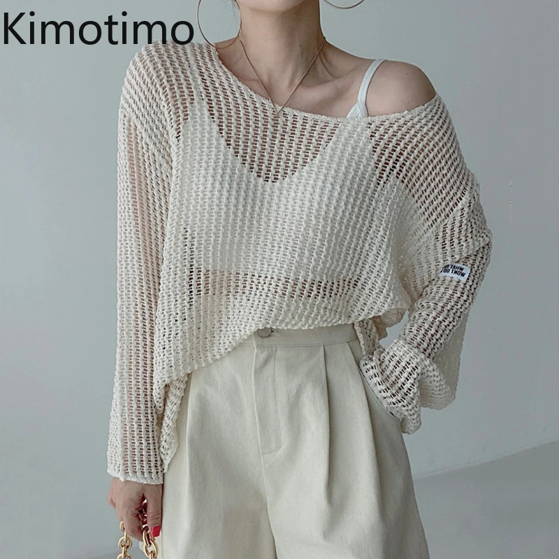

Пуловер женский Kimotimo, с круглым вырезом, летний, тонкий