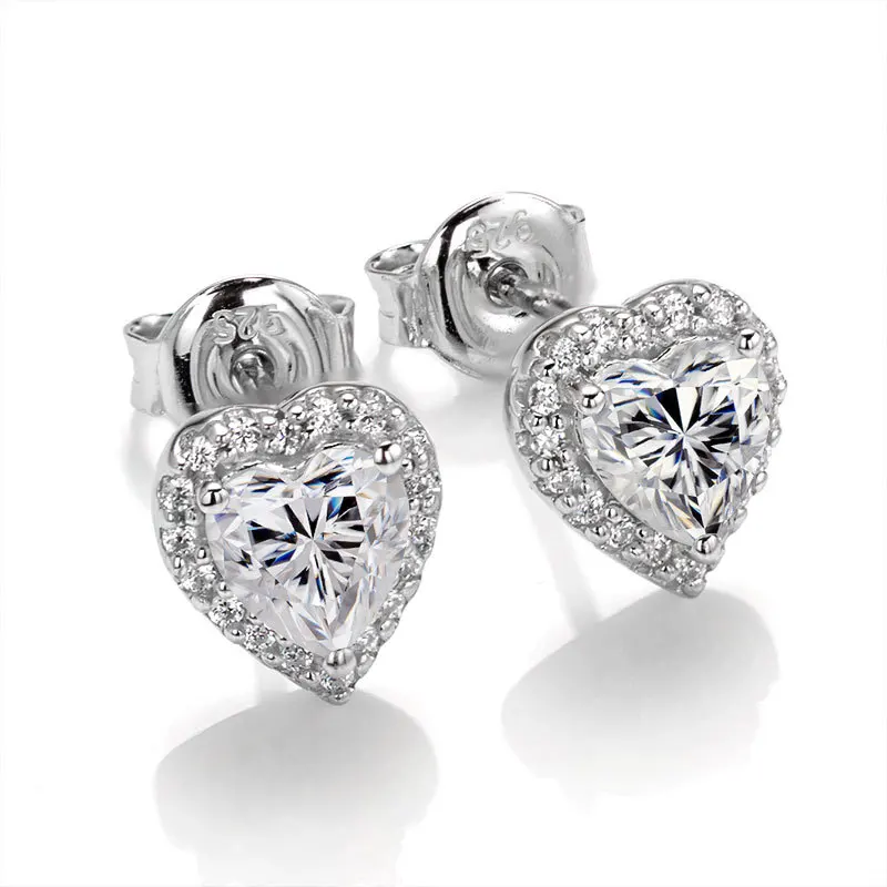 Apaison Real 0.5 Carat Heart Moissanite Classic Stud Earrings For Women Top Quality 100% 925 Sterling Silver Color Fine Jewelry