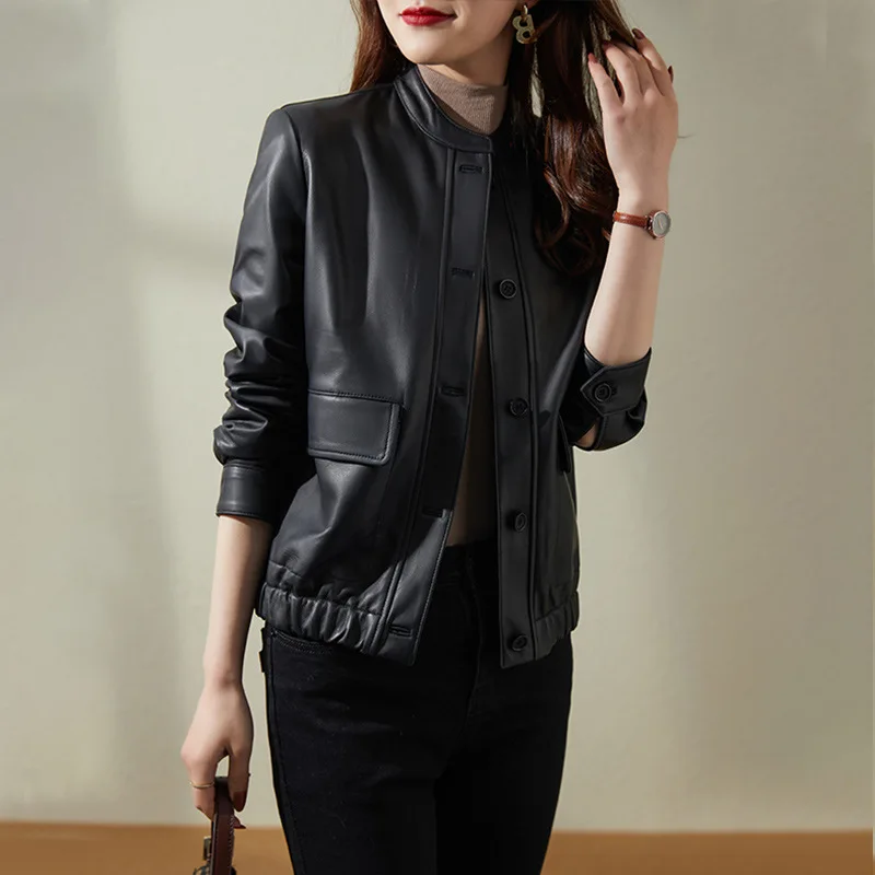 Temperament leather clothing women's 2023 spring and autumn new sheep skin short coat women's leather jacket top