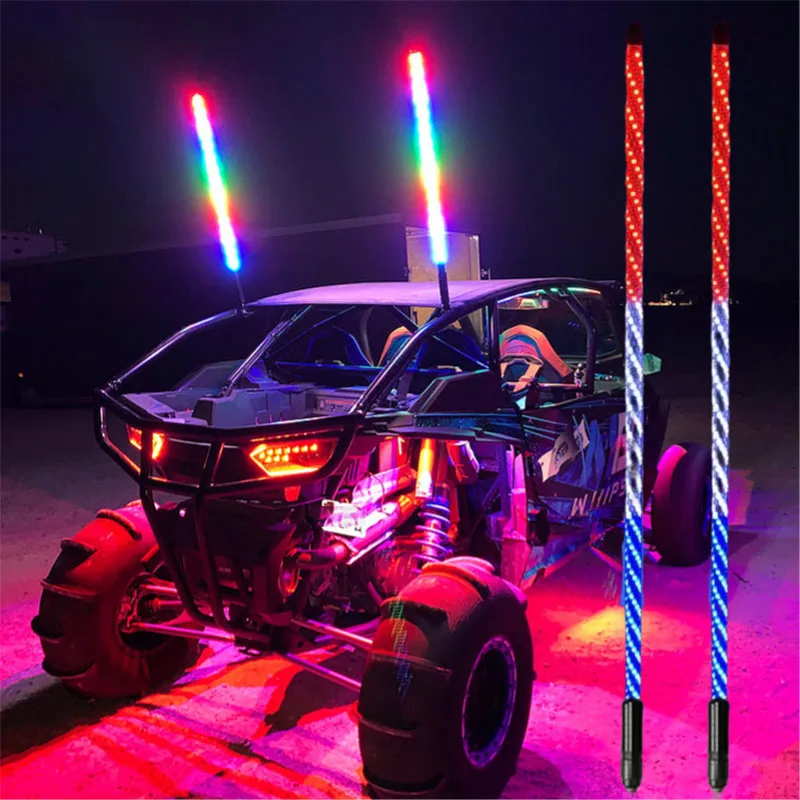 

2Pcs 2ft RGB LED Whip Lights Flag Pole RF Remote Control for RZR SUV ATV UTV