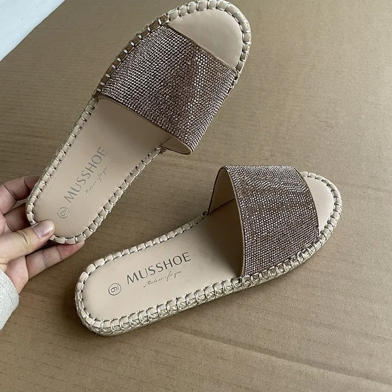 

Women's Shoes 2022 Summer New Trendy Bling Rhinestone Flat Party Ladies Flip Flops Slip-on Comfortable Street Woman Slippers