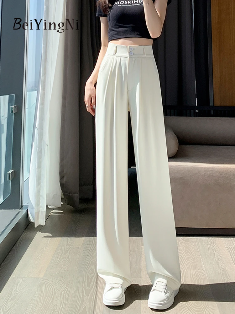 

Beiyingni корейские модные элегантные брюки для женщин винтажные классические мешковатые Костюмные брюки с высокой талией Женские однотонные брюки на пуговицах