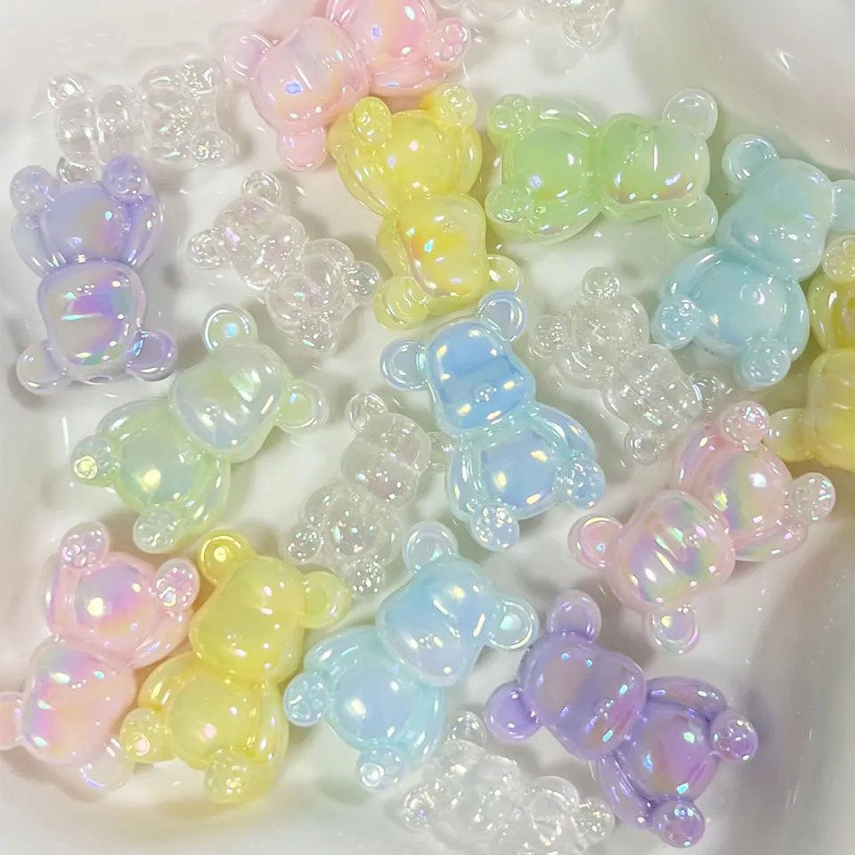 Two-Color Gradient Cute Bear Beads For Jewelry Making Kawaii DIY Charms Phone Chain Keychain Key Ring Bracelet Hair Accessories