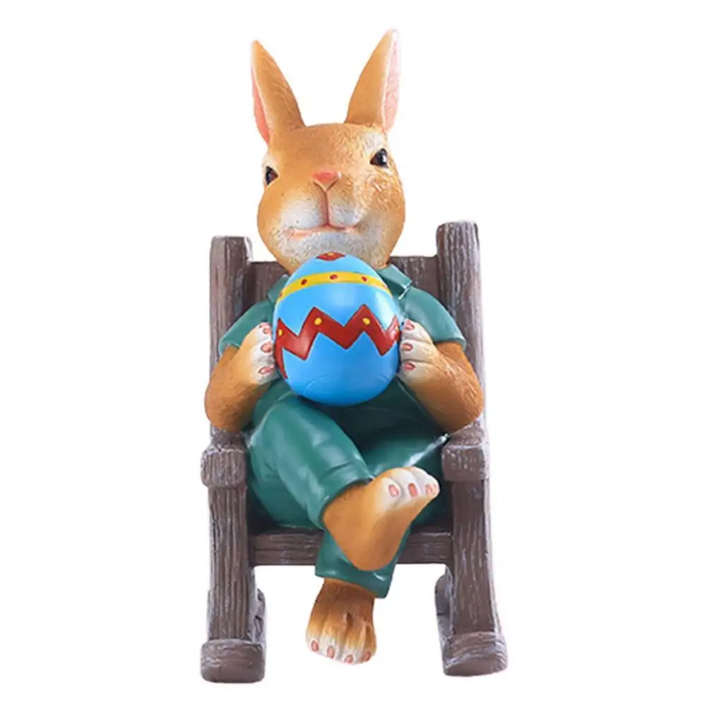 

Rabbit Ornament Funny Rabbit on Rocking Chair Sculpture Resin Rabbit Figurines