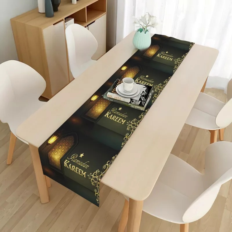 

Ramadan Moon Pattern Table Runner Eid Mubarak Tablecloth Islamic Muslim Holiday Party Kitchen Table Dining Mats Decoration