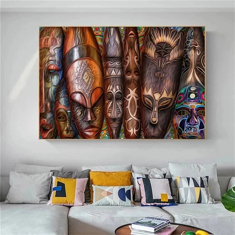 

African Tribal Culture Art Canvas Posters and Prints Mysterious Wall Paintings Abstract Human Face Pictures for Home Decoration