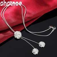 925 sterling silver three rose flower pendant necklace 20 inch chain for women engagement wedding fashion charm jewelry
