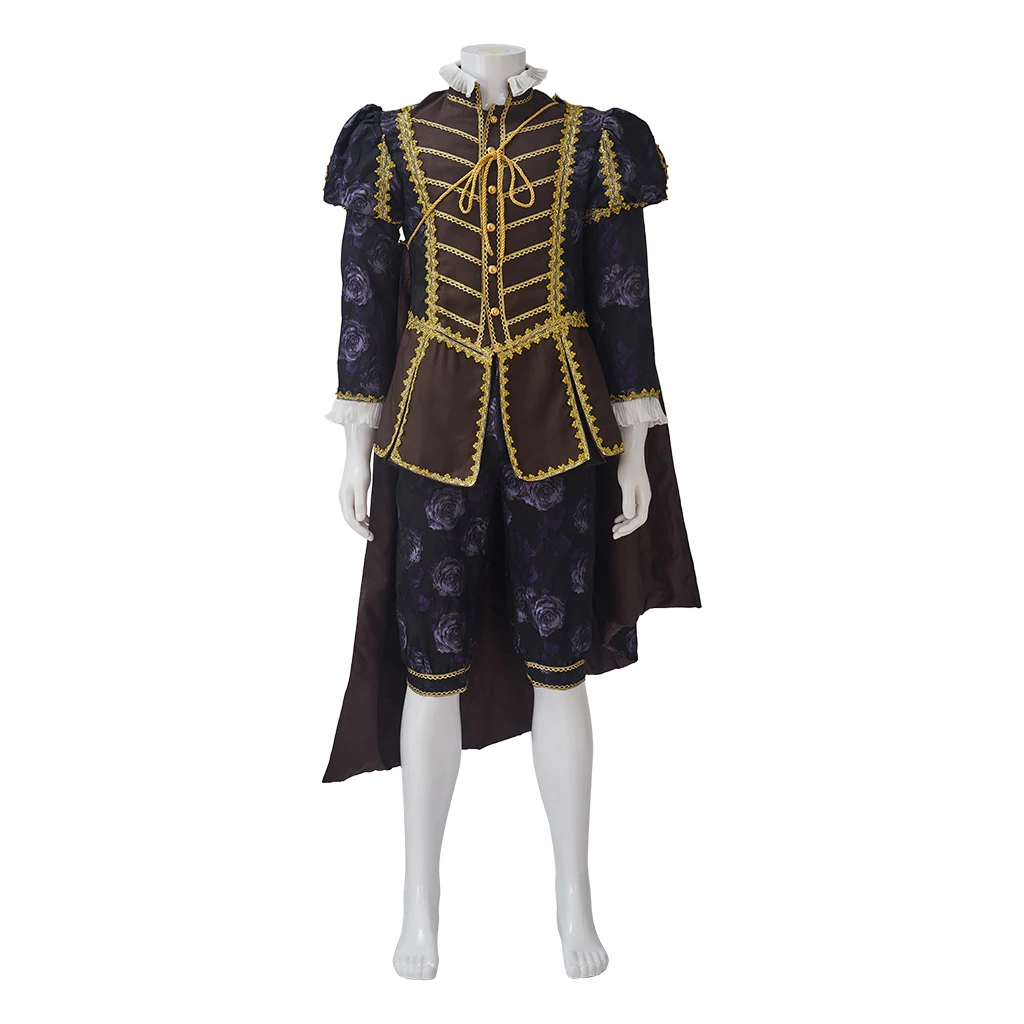 

Victorian Renaissance Halloween Uniform Outfit Cosplay Costume Tudor King Golden Velvet Cloak Top Pants Cosplay Costume