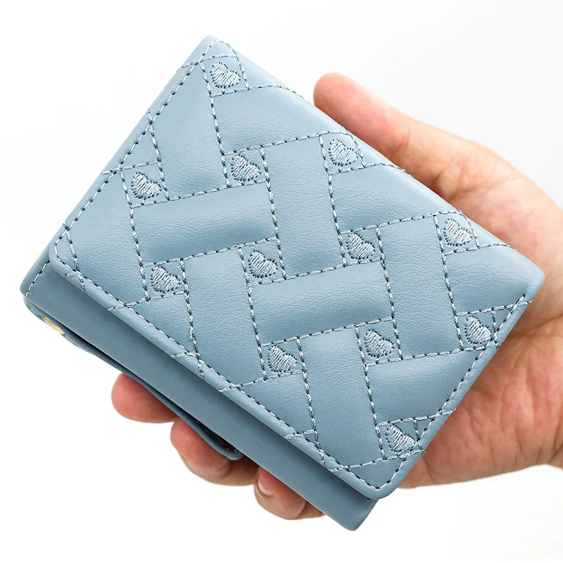 Women Short Wallets Kawaii Cute Luxury Designer Tri-fold Small Leather Card Holder Multi-card Slot Coin Purse