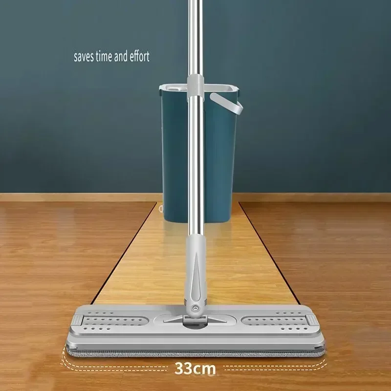 Juego De Fregona Y Cubo Piso Plano Herramienta Limpieza Cocina микрофибра Escurrible Mágico Escalable Sin Marca D