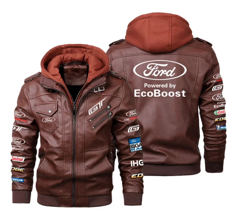 New bomber Ford Mustang Rally logo Men's Leather Jackets Autumn Casual Motorcycle PU Jacket Biker Leather Coats Brand Clothing E enlarge