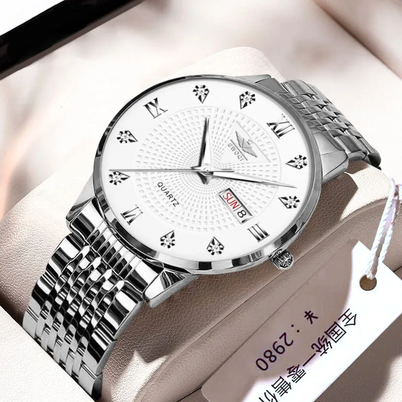 BWOQI Men's Watch Ultra-thin 42MM Large Dial Men's Waterproof Luxury Design Dual Calendar Quartz Watch Business Travel Versatile enlarge